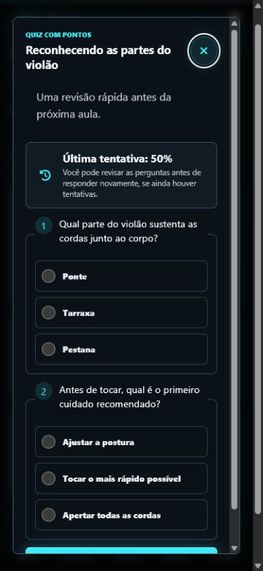 Quiz do aluno com perguntas e alternativas