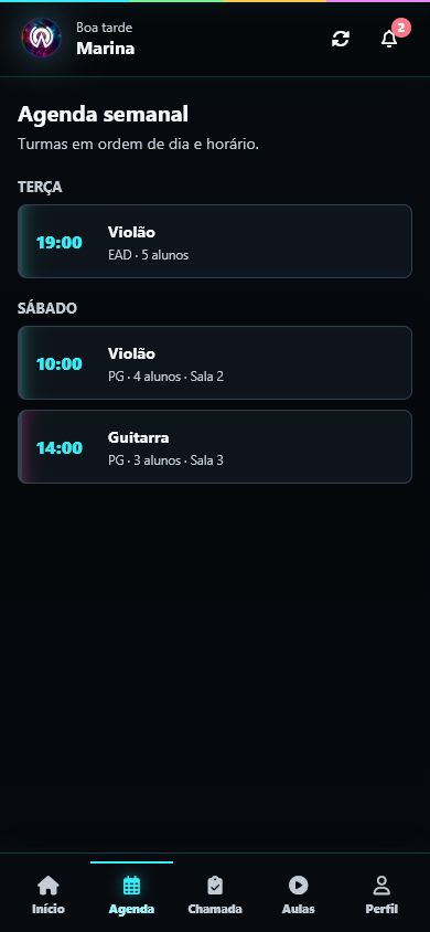 Agenda semanal do professor organizada por dia e horário