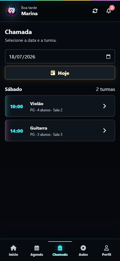 Seleção de data e turma antes de abrir a chamada