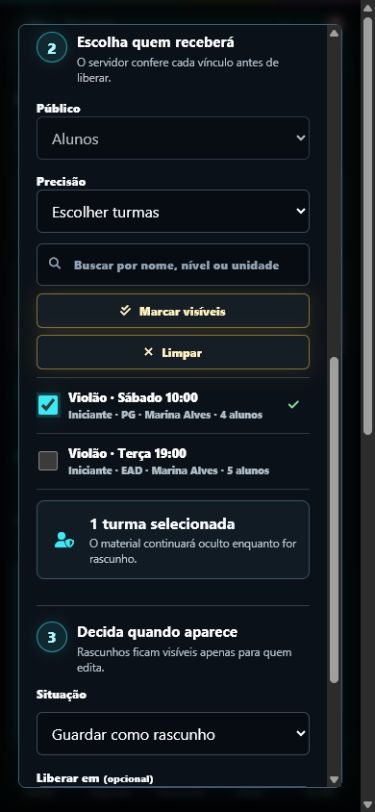 Seleção segura de turmas no formulário de material