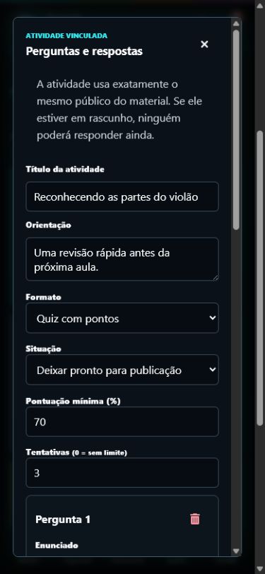 Editor de perguntas e respostas vinculado a um material